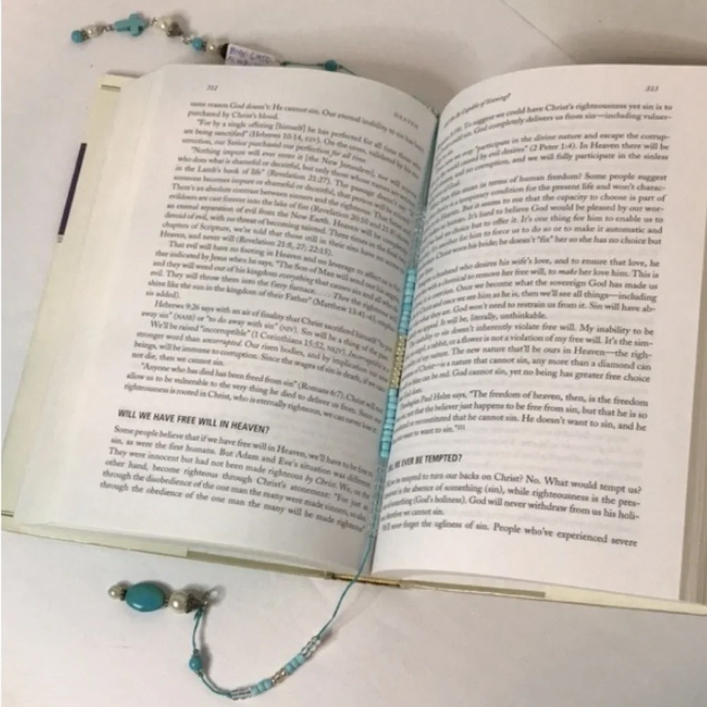ECCENTRIC HANDCRAFTED Turquoise Blue Gemstone Beaded Bookmark w/Turquoise Cross